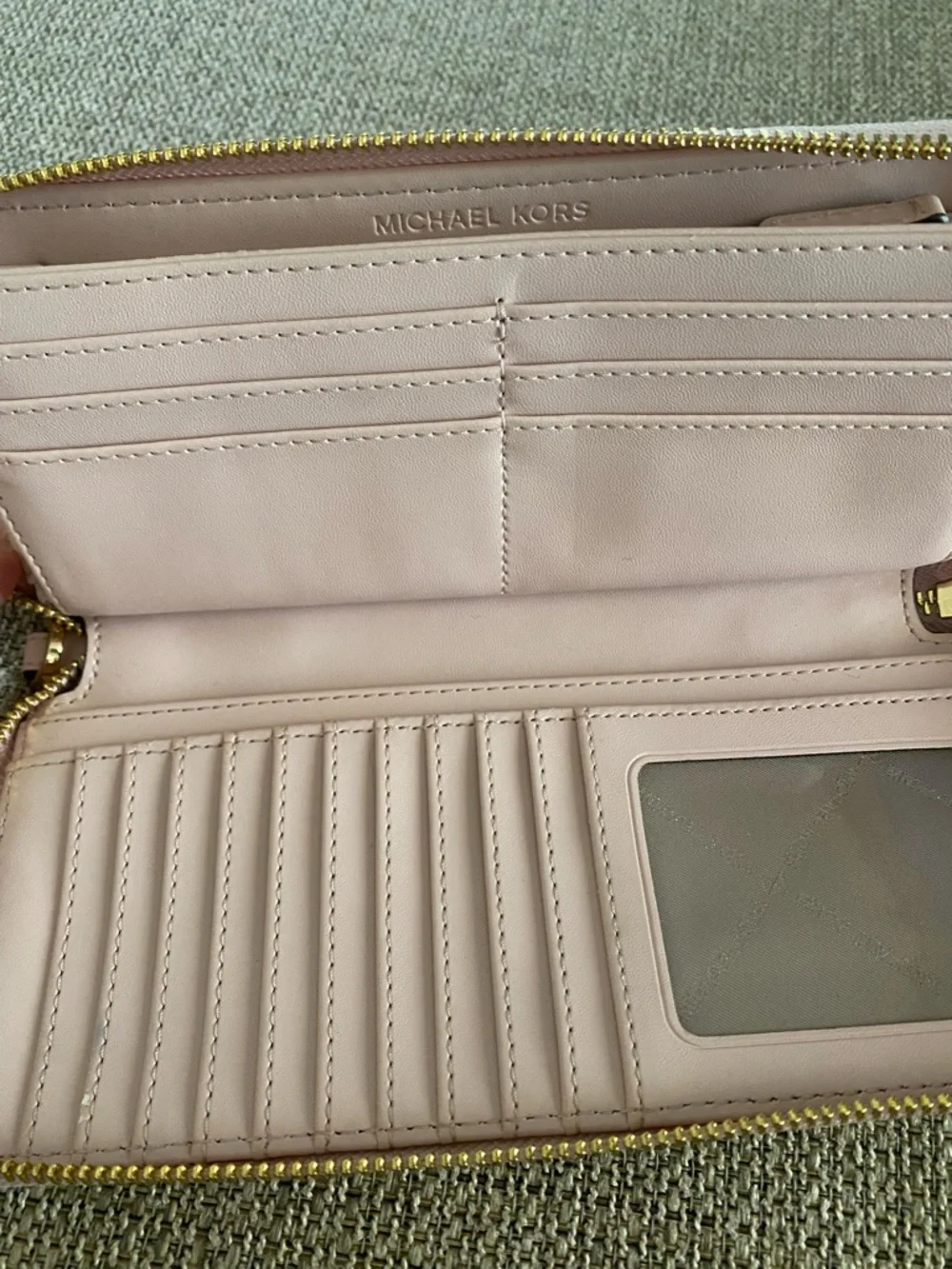Michael Kors Cream, Pink, & Tan Monogram Zip Wallet